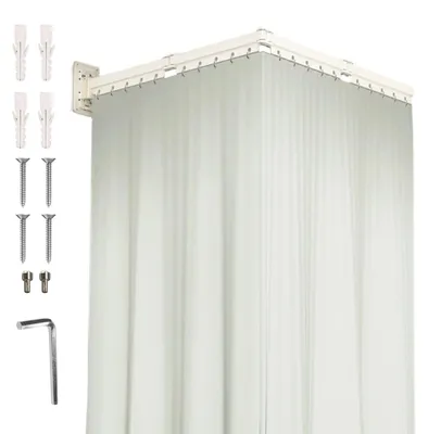 Klappbare Duschvorhangstange mit Vorhang, 1,5x1,8 m, L/U-Form