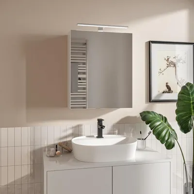 Obrázek produktu pro HAJDUK FURNITURE Koupelnová skříňka se zrcadlem 50x60 cm Bílá s LED osvětlením Poličkou a bezúchytkovým otevíráním Nástěnná zrcadlová skříňka