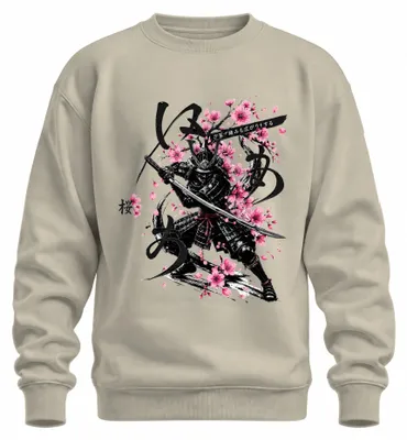 Obrázek produktu pro Japonský samuraj, katana, sakura, Japonsko, styl Y2K, mikina s kapucí, přírodní motiv, velikost S