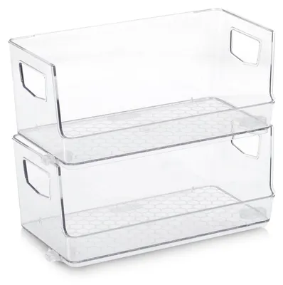 Image de Lot de 2 boîtes de rangement Zeller empilables, en plastique transparent, 2 x 25 x 12 x 11 cm