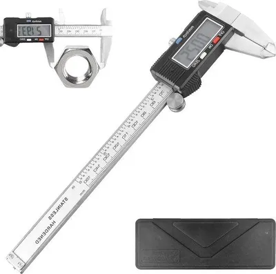 Zdjęcie produktu dla Cyfrowy suwmiarka 150 mm z wyświetlaczem LCD – podziałka 1/15: dokładność odczytu 0,01 mm, przyrząd pomiarowy z gwintem stałym
