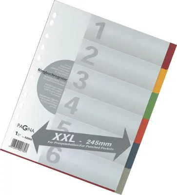 Produktbild von Register A4 Überbreite Karton 6-teilig farbig Packung mit 25 Stück
