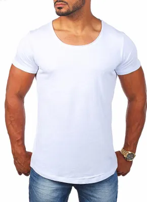 Produktbild von Young & Rich Herren Uni T-Shirt mit tiefem Rundhals Ausschnitt einfarbig körperbetontes Basic Tee Vintage Look 1702