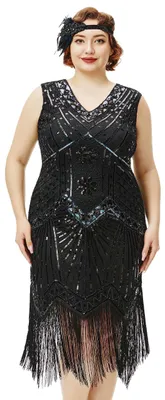 Productafbeelding van BABEYOND dames flapperjurk, plus size, jaren '20 stijl, V-hals, versierd met parels, elegant
