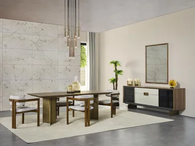 Image de Ensemble de salle à manger Essecke, comprenant une table et 9 chaises, en bois, de couleur marron