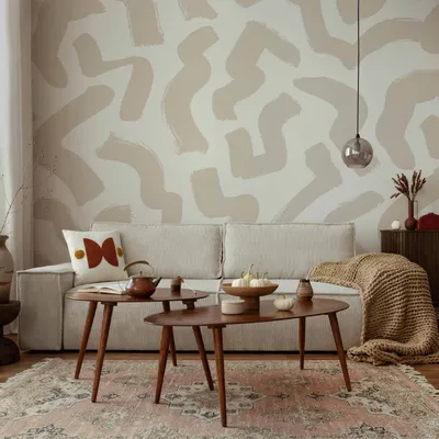 Produktbild von Selbstklebende Folie Fototapete - Abstract composition - beige patterns in shapes on a white background 196x140 cm Muster f-B-0331-a-a