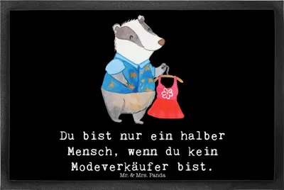 Produktbild von Mr. & Mrs. Panda Fußabstreifer Modeverkäufer Herz 40 x 60 cm - Schwarz - Geschenk, Gummimatte, Fussmatte, Schuhabstreifer, Türmatte, Spruch, fußmatte, Verkäufer, Lustig