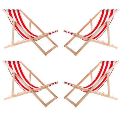 Immagine prodotto di WOODOK Set di 4 sedie a sdraio pieghevoli - Sdraio da giardino pieghevoli fino a 120 kg, sdraio in legno di faggio senza braccioli - Regolazione dello schienale a 3 posizioni (rosso/bianco)