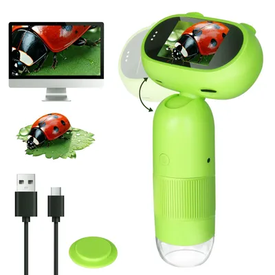 Produktbild von Handy Mikroskop für Kinder, 1000X Mikroskop Kinder, 2,0" IPS-Bildschirm Taschenmikroskop, 2MP Lens Pixels 8 LEDs Kindermikroskop, 4 Stufen einstellbar