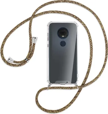 Produktbild von Handykette Backcover-Schutzhülle mit Band (Metall silberfarben) für Motorola Moto G7 / G7 Plus - braun+beige