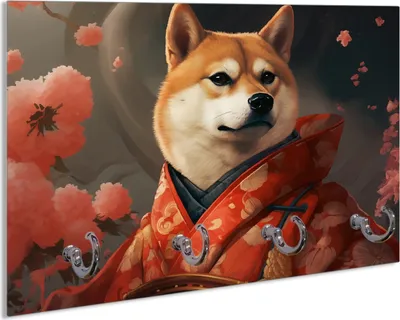 Produktbild von Wallario Handtuchhalter aus Glas, Motiv: Samurai Shiba, 30 x 20 cm mit 4 Haken