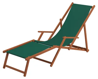 Produktbild von Liegestuhl Sonnenliege grün Fußablage Gartenliege Holz Deckchair Strandstuhl Gartenmöbel 10-304 F