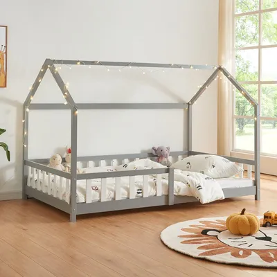 Image de Lit pour enfant – Lit bébé – Barrières de sécurité – Bois de pin gris – 120x200 cm