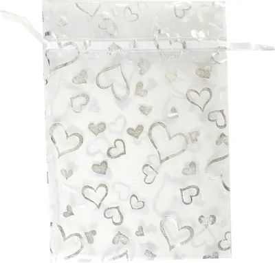 Produktbild von Geschenkbeutel Organza-Beutel mit silbernen Herzen