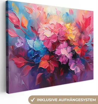 Obrázok produktu pre MuchoWow® - Plátno - Kvety - Maľba - Abstraktné - Farebné, nástenná maľba, nástenné dekorácie obrazy obývacia izba, 80x60cm