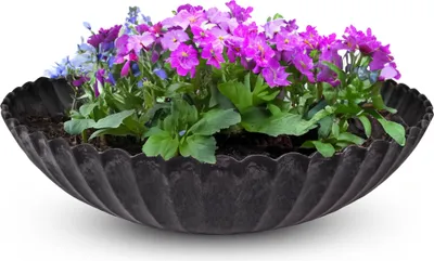 Produktbild von Runde Pflanz-Schale gewellt für draussen schwarz marmoriert 28 cm
