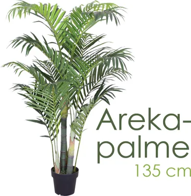 Produktbild von künstliche Pflanze, als Deko Wohnzimmer, Kunstpflanzen groß, Plastik wie echt, Decovego, Auswahl Palme Pflanze:Palme Modell 25 (Arekapalme 135 cm)