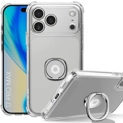 Image de Coque pour iPhone 17 Pro Max, Protection Antichoc Transparent avec Anneau Argenté Rotatif