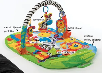 Produktbild von Playgro Krabbeldecke mit Spielbogen, Mit abnehmbarem Spielzeug, Ab 0 Monate, Safari Super Gym, Bunt,