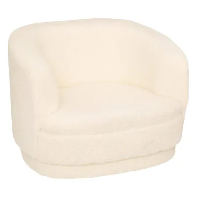 A cream-colored bouclette armchair is shown against a white background.
