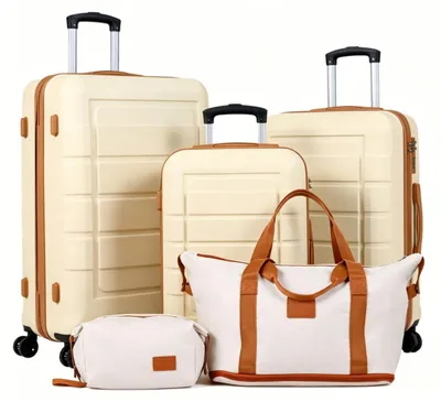 Produktbild von KOMFOTTEU 5-teiliges Koffer Set, 20+24+28 Zoll Reisekoffer erweiterbar, Hartschale Kofferset mit Zahlenschloss, Teleskopgriff & 360°Rollen, platzsparender Gepäck für Geschäftsreisen, Urlaub oder Kurztrips