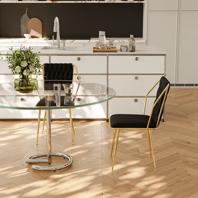 Image de Ensemble De 2 Chaises De Salle à Manger En Velours, Design Ergonomique, Pieds En Métal, Noir