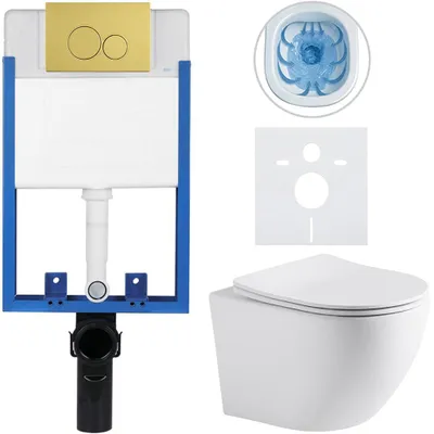 Immagine prodotto di Set completo per WC sospeso Lite/Cesso - bianco opaco - pulsante per WC a due funzioni, dorato - da incasso - 49x36 cm