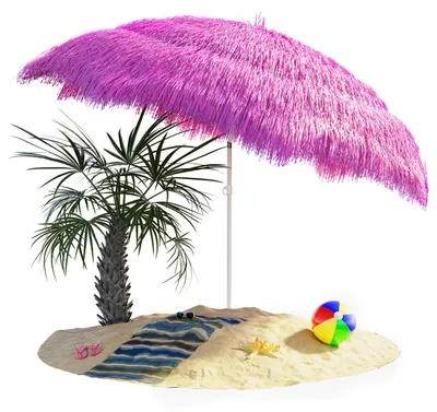 Produktbild von KINGSLEEVE® Sonnenschirm Hawaii Ø160cm Neigbar Höhenverstellbar UV Schutz 30+ Groß Rund Balkon Strand Strohschirm Strandschirm Bast Hawaiischirm Pink