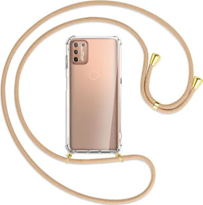 Produktbild von Handykette Backcover-Schutzhülle mit Band (Metall goldfarben) für Motorola Moto G9 Plus - grün/blau/weiß