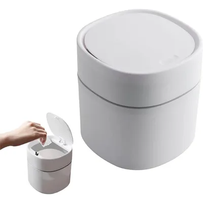 Produktbild von Mini Tischmülleimer mit Deckel - Klein Tragbar Platzsparend - Mülleimer für Schreibtisch Schminktisch - Weiß