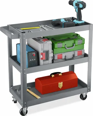 Immagine prodotto di Carrello da officina Relaxdays, carrello portautensili a 3 ripiani, carrello da montaggio mobile, portata fino a 100 kg, L x P x A: 76 x 78 x 35 cm, grigio