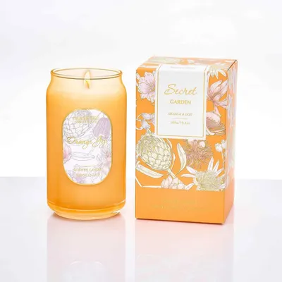Productafbeelding van Geurkaars Orange & Goji, 300g. Soja-kaars in een glazen pot, brandduur 60 uur