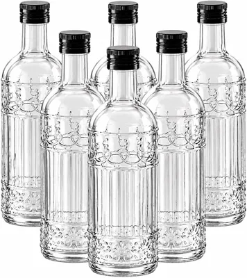 Produktbild von 6 x Likörflasche 500 ml aus Glas, verziert, mit Schraubverschluss – dekorative Flasche für Likör und Schnaps