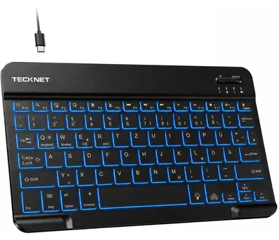 Produktbild von TECKNET Deutsche Bluetooth Tastatur für Tablet/iPad mit Beleuchtung – Schwarz