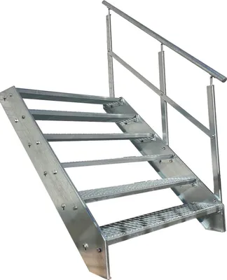 Obrázek produktu pro Mřížové ocelové schodiště 6 stupňů zábradlí vpravo - pozinkované - (š x v x h) 100 x 114 x 120 cm