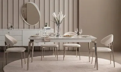 Productafbeelding van Esszimmer set: Eettafel met 4 stoelen, modern, wit, elegant, minimalistisch