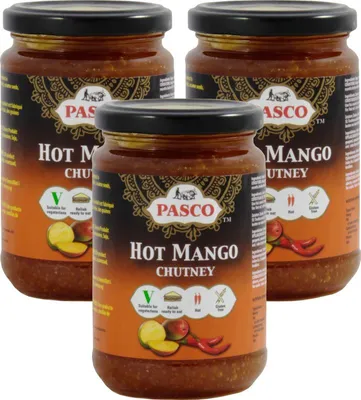 Produktbild von [ 3x 320g ] PASCO Scharfes Mango Chutney / Hot Mango Chutney GLUTENFREI