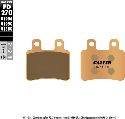 Produktbild von Bremsbeläge Galfer FD270G1380 Sinter-Metall SCOOTER hinten für Italjet Dragster, Scorpa T-Ride Sherco SE -F Peugeot SV Geo Elyseo 125 - 250 ccm