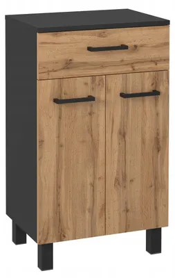 Zdjęcie produktu dla Komoda łazienkowa stojąca szafka do łazienki dąb wotan czarna loft 50 cm