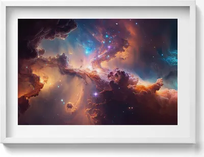 Produktbild von Kosmos Sternenwelt– Wandbild mit Rahmen – Gerahmtes Bild  – Wanddekoration – 70x50 cm –  Weiß Rahmen