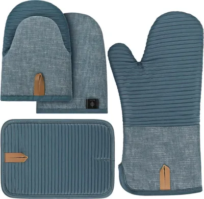 Image de Set de gants de four résistants à la chaleur en silicone bleu 4 pièces - BONTHEE
