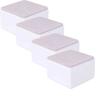Produktbild von Famanu Möbelverhöher aus Kohlenstoffstahl - 8 cm Höhe - Selbstklebend - Für Betten, Sofas, Schränke - Unterstützt 20 kg - Quadratisch Weiß