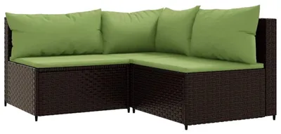Produktbild von Poly Rattan Sitzgruppe Gartenmöbel Set mit Tisch und Stühlen für Terrasse Balkon wetterfest mit Sitzkissen und verstellbaren Füßen Eckteil + 2x Mittelteil Braun und Grün
