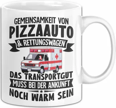 Produktbild von Sanitäter Geschenk Tasse Pizzaauto Rettungsdienst Rettungssanitäter Notfallsanitäter Krankenwagen-Fahrer Geschenkidee Kaffee-Becher (Weiß)