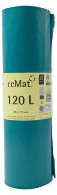 Image de Sacs de recyclage reMat de 120 litres, contenant au moins 90 % de matériaux recyclés, 150 sacs résistants à la déchirure, épaisseur 42 µm, idéaux pour les travaux de rénovation, le polystyrène et les déchets ménagers, s "Blauer Engel" (écolabel allemand), 6 rouleaux