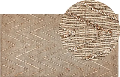 Produktbild von BELIANI Teppich Beige Jute Baumwolle 80 x 150 cm Rechteckig Geometrisches Muster handgewebt Boho Stil Schlafzimmer Wohnzimmer