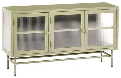 Produktbild von BELIANI Sideboard Grün Stahl 35 x 115 x 64 cm mit 3 Durchsichtigen Glastüren 4 Regalböden 3 Griffen Industriell Flur Schlafzimmer Küche Wohnzimmer