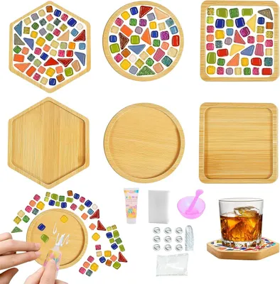 Image de Kit de mosaïque pour enfants - 3 dessous de verre à mosaïque - Kit de loisirs créatifs à faire soi-même - Dessous de verre en mosaïque - Cadeaux pour adultes