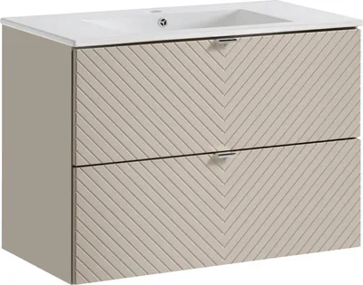 Produktbild von Badezimmerschrank 80 Cm Mit Keramikwaschbecken Kaschmir Fischgrät