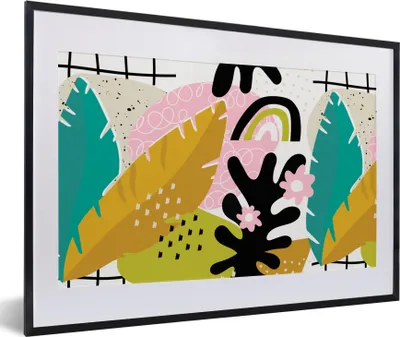 Produktbild von MuchoWow® MuchoWow® Gerahmtes Poster Dschungel - Pflanzen - Muster 60x40 cm - Poster mit zchwarzem Bilderrahmen - Schlafzimmer - Plakat in Rahmen - Drucken
